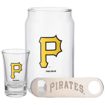 The Memory Company Pittsburgh Pirates Three-Pack Beer Glass, 2oz. Shot Glass & Bottle Opener Set