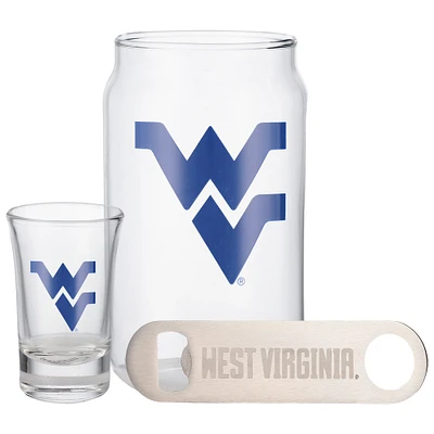 The Memory Company West Virginia Mountaineers Three-Pack Beer Glass, 2oz. Shot Glass & Bottle Opener Set