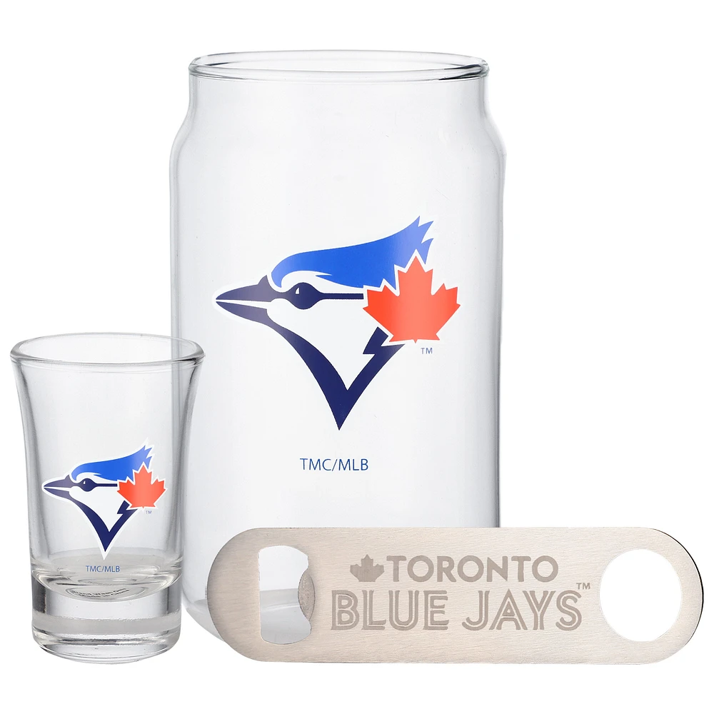 The Memory Company Toronto Blue Jays Three-Pack Beer Glass, 2oz. Shot Glass & Bottle Opener Set