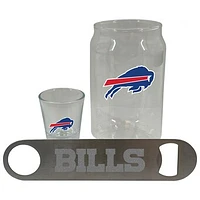 The Memory Company Buffalo Bills Three-Pack Beer Glass, 2oz. Shot Glass & Bottle Opener Set