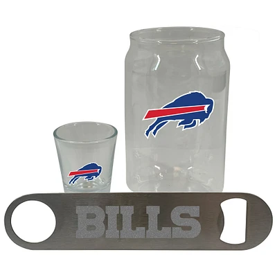 The Memory Company Buffalo Bills Three-Pack Beer Glass, 2oz. Shot Glass & Bottle Opener Set