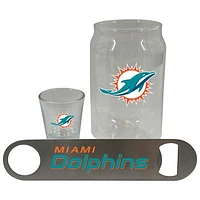 The Memory Company Miami Dolphins Three-Pack Beer Glass, 2oz. Shot Glass & Bottle Opener Set