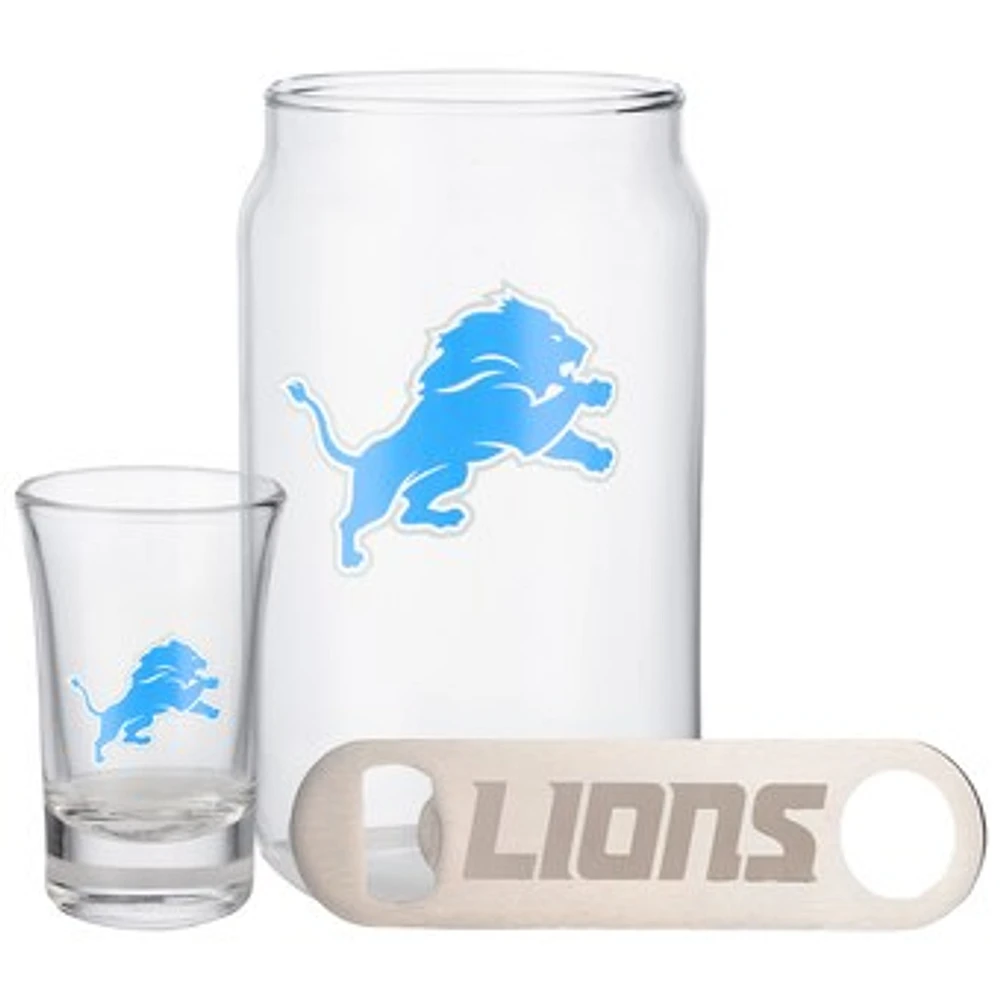 The Memory Company Detroit Lions Three-Pack Beer Glass, 2oz. Shot Glass & Bottle Opener Set