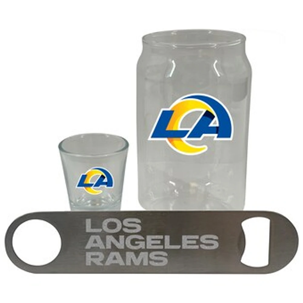 The Memory Company Los Angeles Rams Three-Pack Beer Glass, 2oz. Shot Glass & Bottle Opener Set