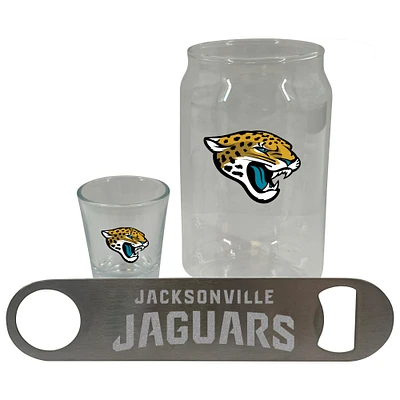 The Memory Company Jacksonville Jaguars Three-Pack Beer Glass, 2oz. Shot Glass & Bottle Opener Set