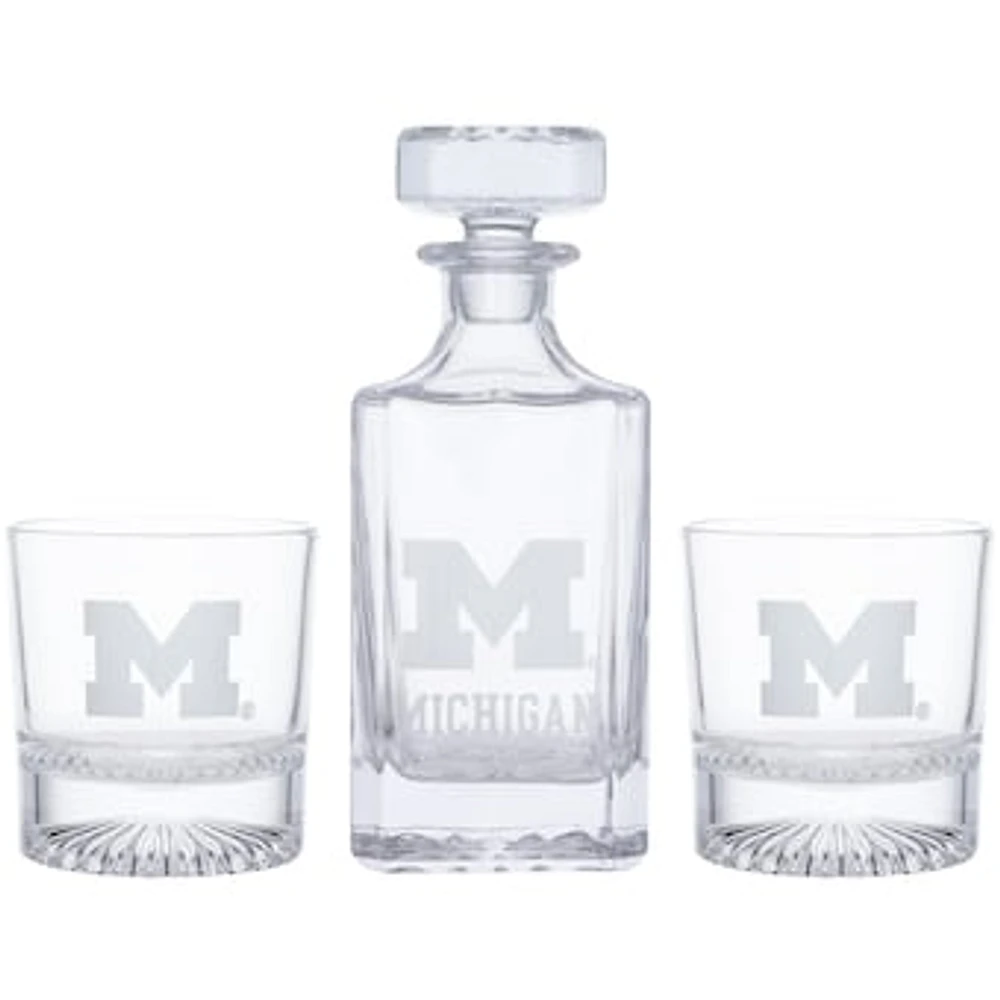 Michigan Wolverines Three-Piece Decanter & Rocks Glasses Set