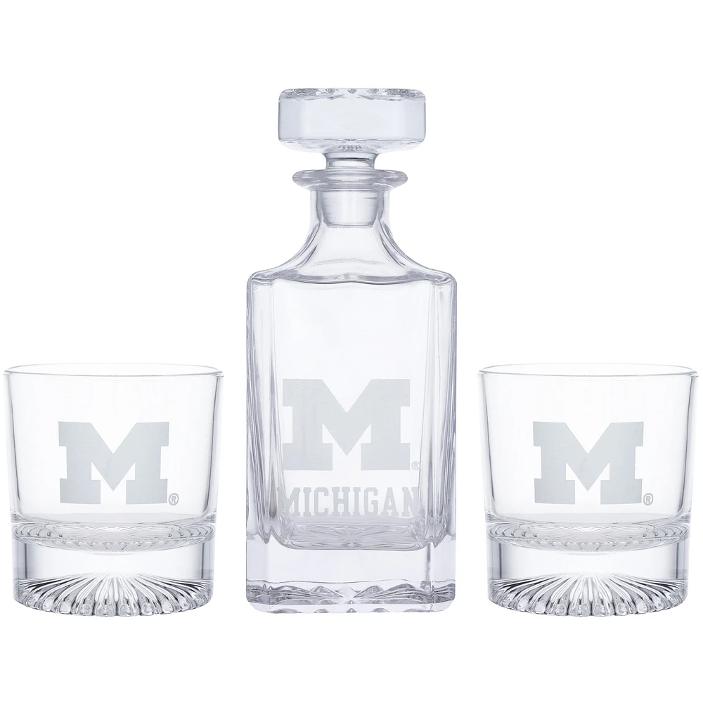 Michigan Wolverines Decanter & Two Rocks Glasses Set