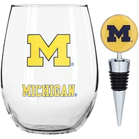 The Memory Company Michigan Wolverines 15oz. Stemless Tumbler With Wine Bottle Stopper