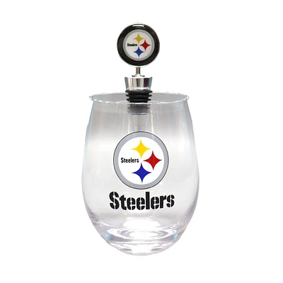 The Memory Company Pittsburgh Steelers 15oz. Stemless Tumbler With Wine Bottle Stopper