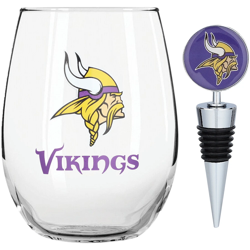 The Memory Company Minnesota Vikings 15 oz. Stemless Tumbler With Wine Bottle Stopper