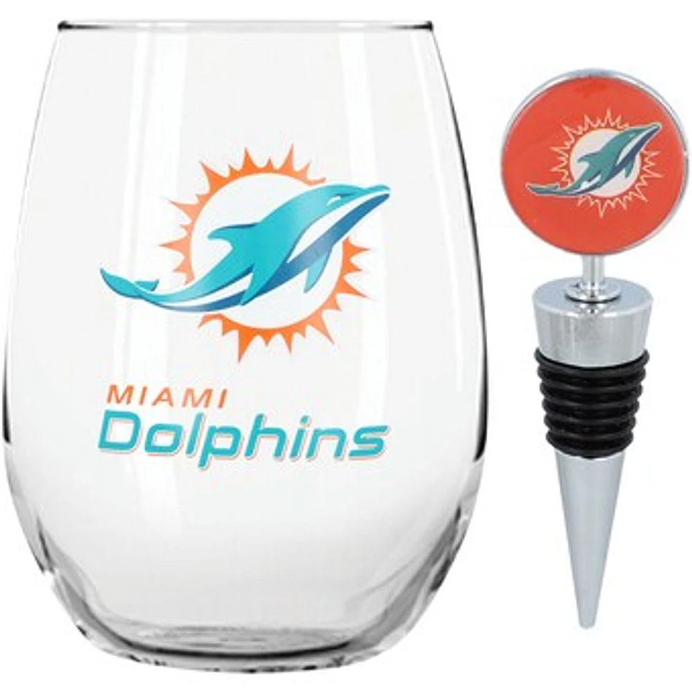 The Memory Company Miami Dolphins 15oz. Stemless Tumbler With Wine Bottle Stopper