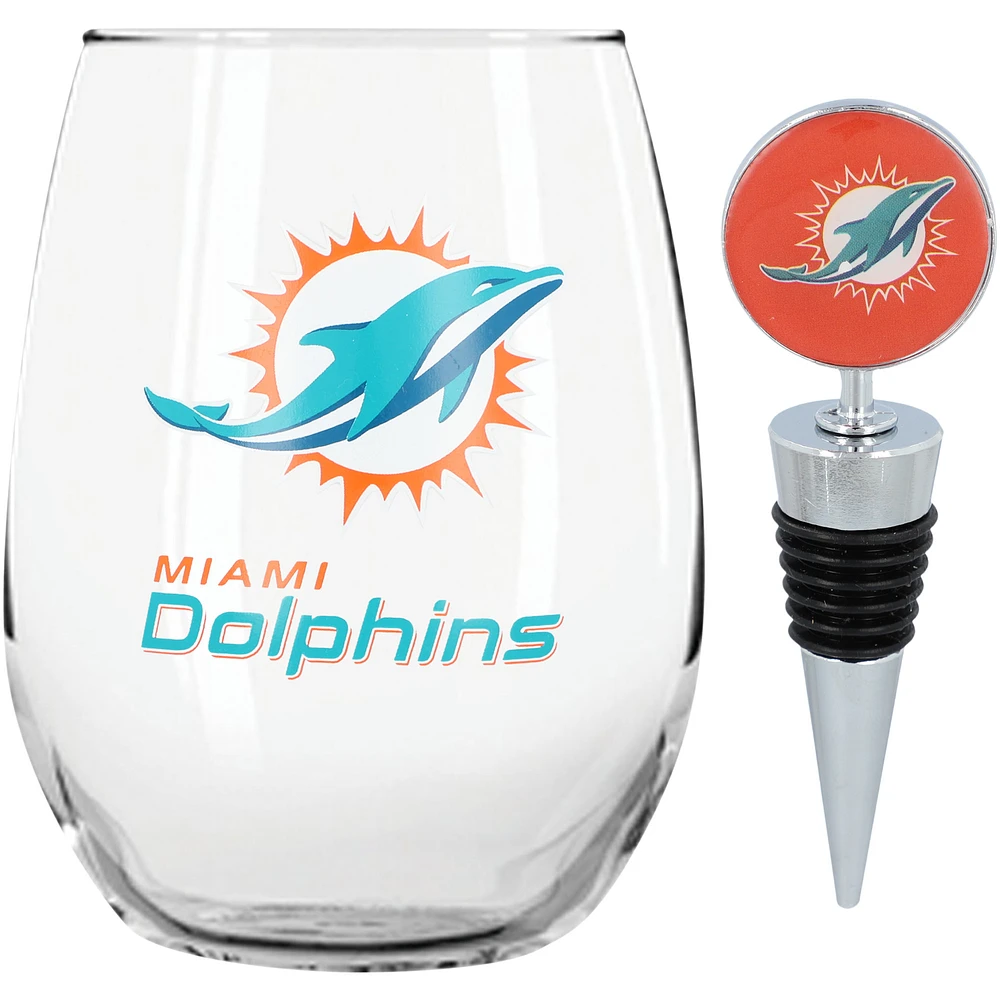 The Memory Company Miami Dolphins 15oz. Stemless Tumbler With Wine Bottle Stopper