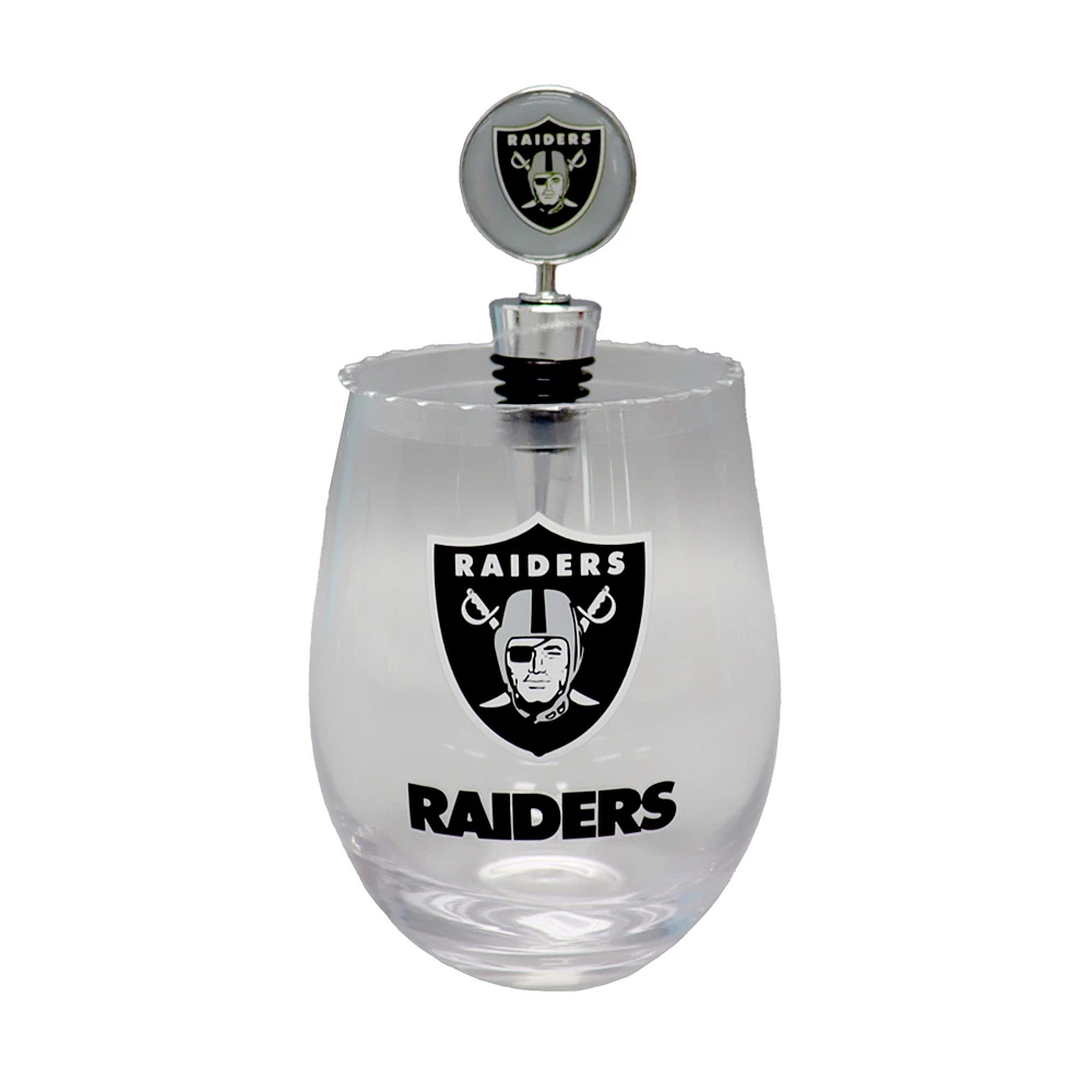 The Memory Company Las Vegas Raiders 15oz. Stemless Tumbler With Wine Bottle Stopper