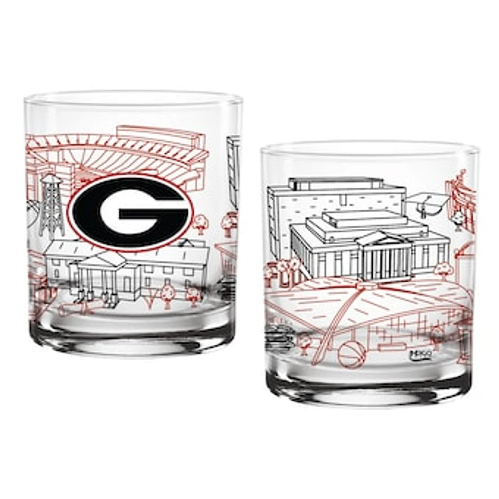 Georgia Bulldogs Two-Pack 14oz. Campus Line Art Glass