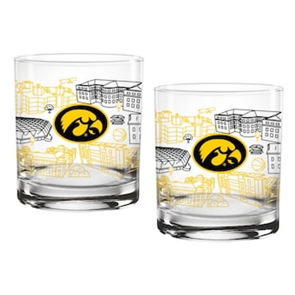 Iowa Hawkeyes Two-Pack 14oz. Campus Line Art Glass