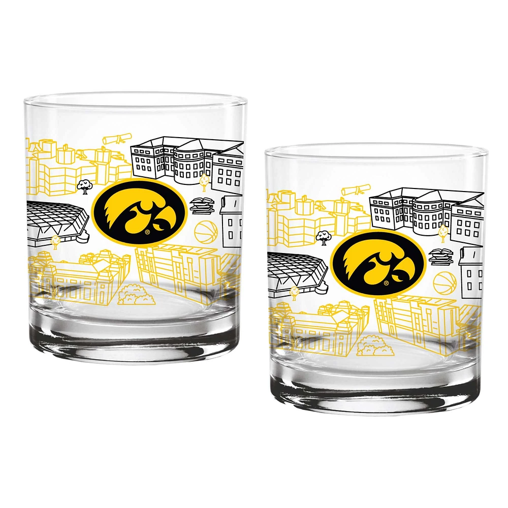 Iowa Hawkeyes Two-Pack 14oz. Campus Line Art Glass