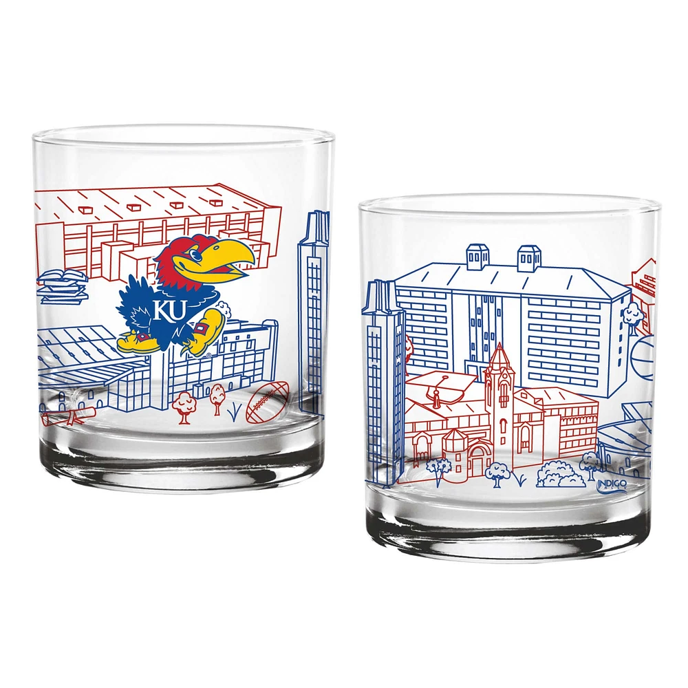 Kansas Jayhawks Two-Pack 14oz. Campus Line Art Glass