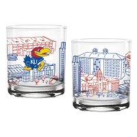 Kansas Jayhawks Two-Pack 14oz. Campus Line Art Glass