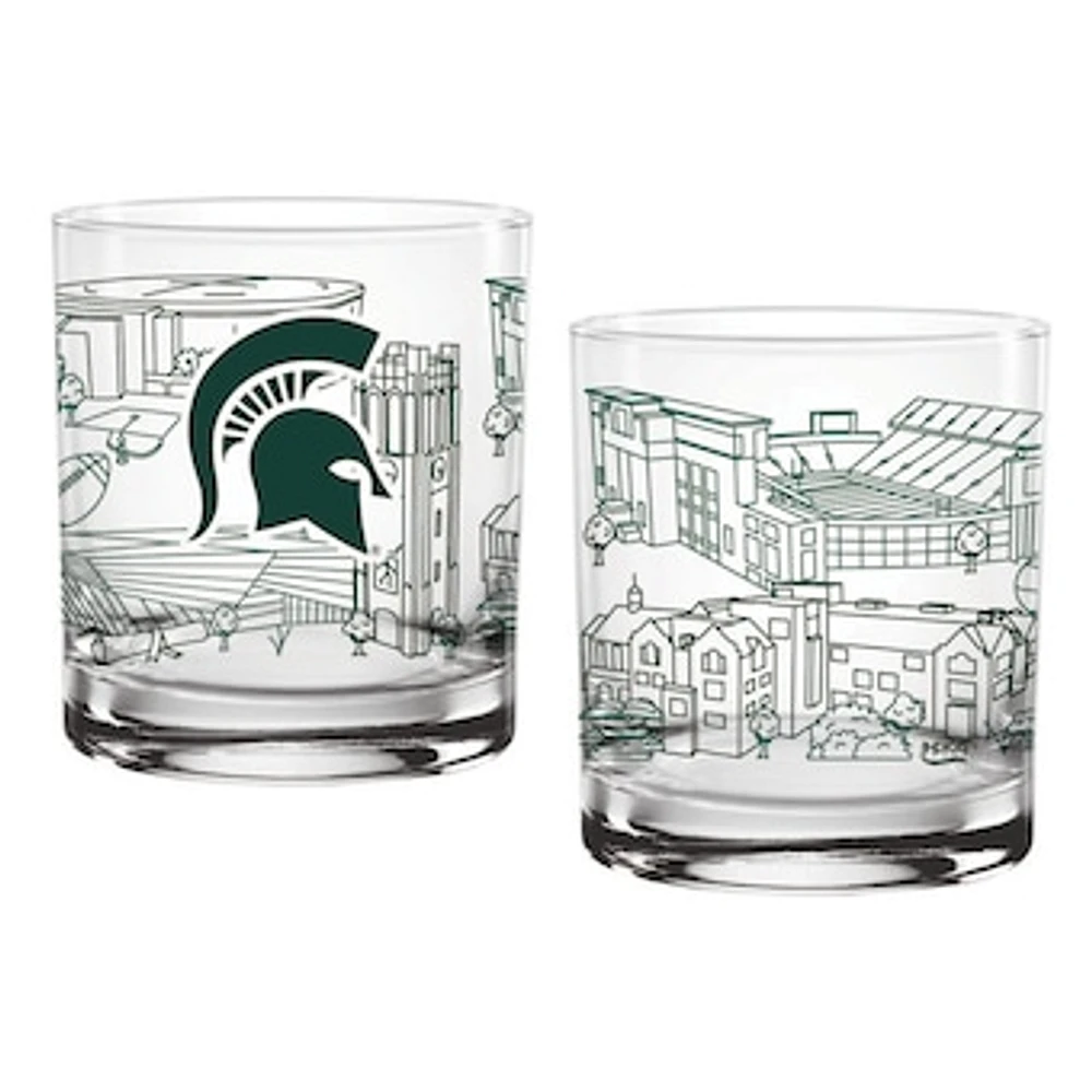 Michigan State Spartans Two-Pack 14oz. Campus Line Art Glass