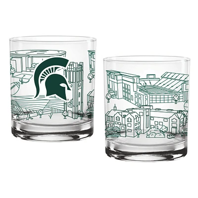 Michigan State Spartans Two-Pack 14oz. Campus Line Art Glass