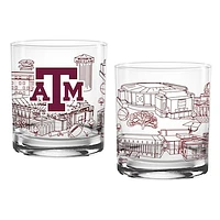 Texas A&M Aggies Two-Pack 14oz. Campus Line Art Glass