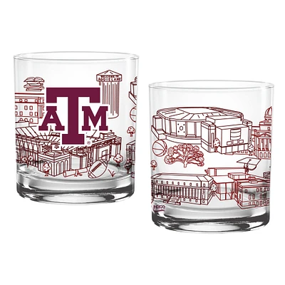 Texas A&M Aggies Two-Pack 14oz. Campus Line Art Glass