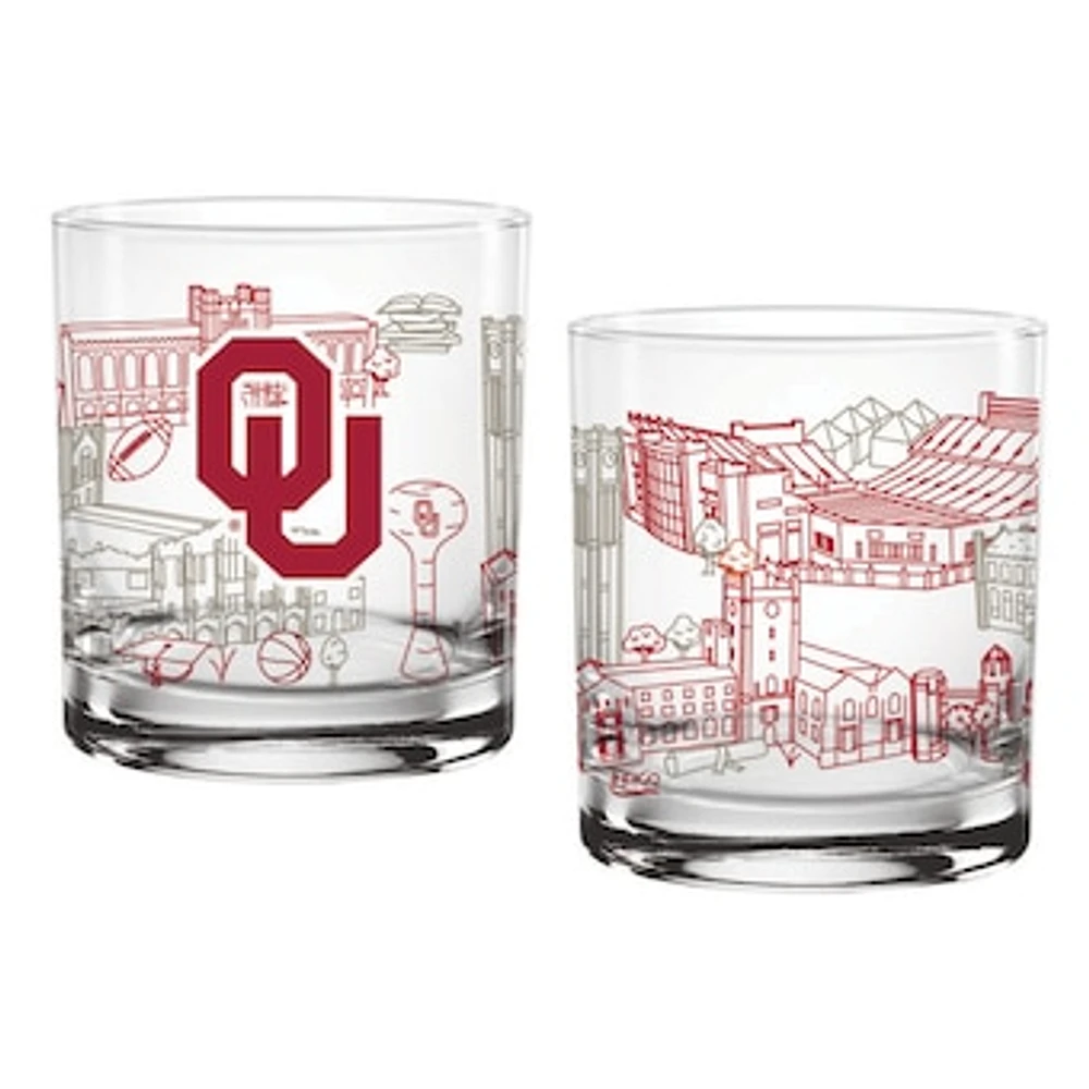 Oklahoma Sooners Two-Pack 14oz. Campus Line Art Glass