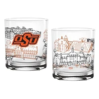 Oklahoma State Cowboys Two-Pack 14oz. Campus Line Art Glass