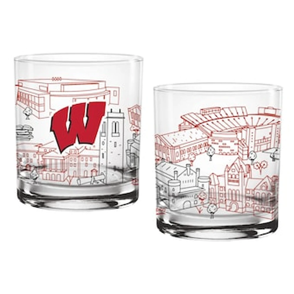 Wisconsin Badgers Two-Pack 14oz. Campus Line Art Glass