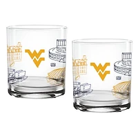 West Virginia Mountaineers Two-Pack 14oz. Campus Line Art Glass