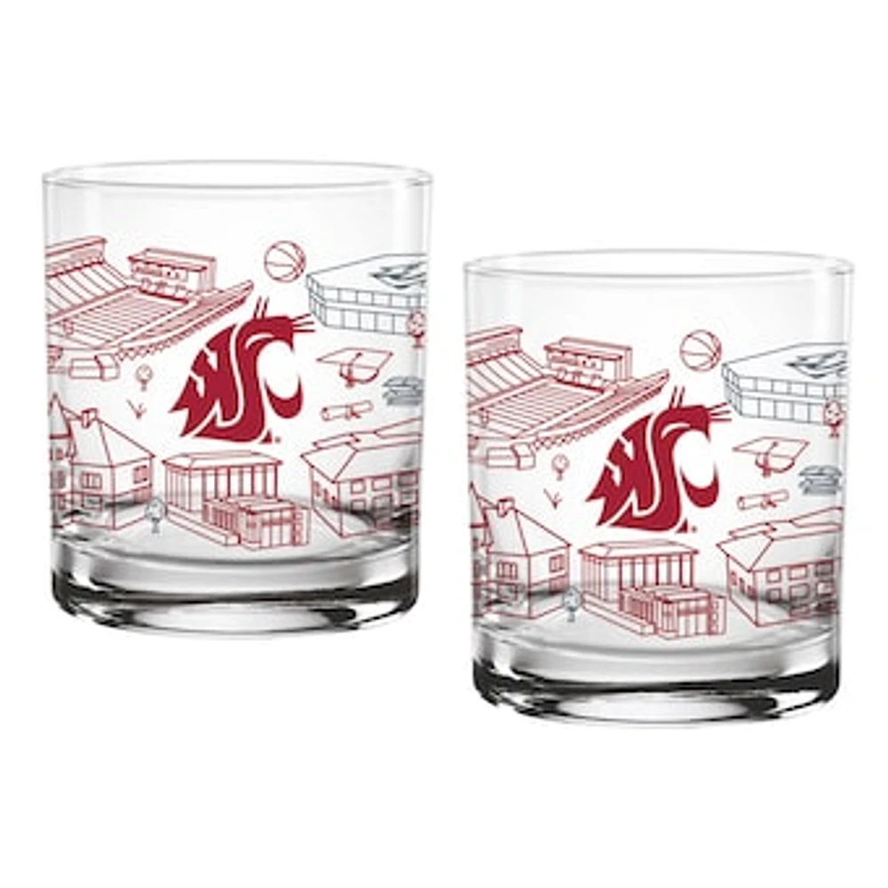 Washington State Cougars Two-Pack 14oz. Campus Line Art Glass