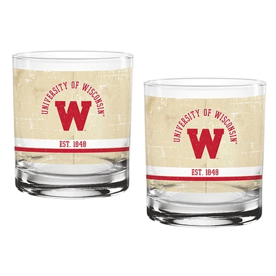 Wisconsin Badgers Two-Pack 14oz. Tan Vintage Glass Set