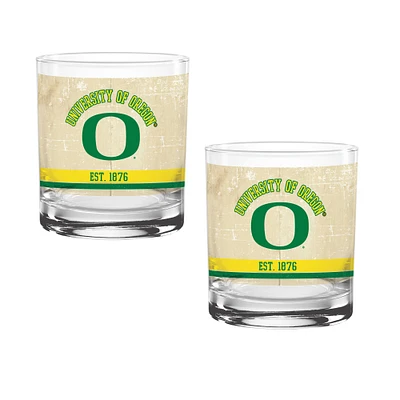 Oregon Ducks Two-Pack 14oz. Tan Vintage Glass Set