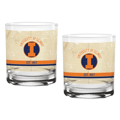 Illinois Fighting Illini Two-Pack 14oz. Tan Vintage Glass Set