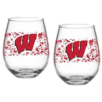 Wisconsin Badgers Two-Pack 15oz. Floral Stemless Glass Set