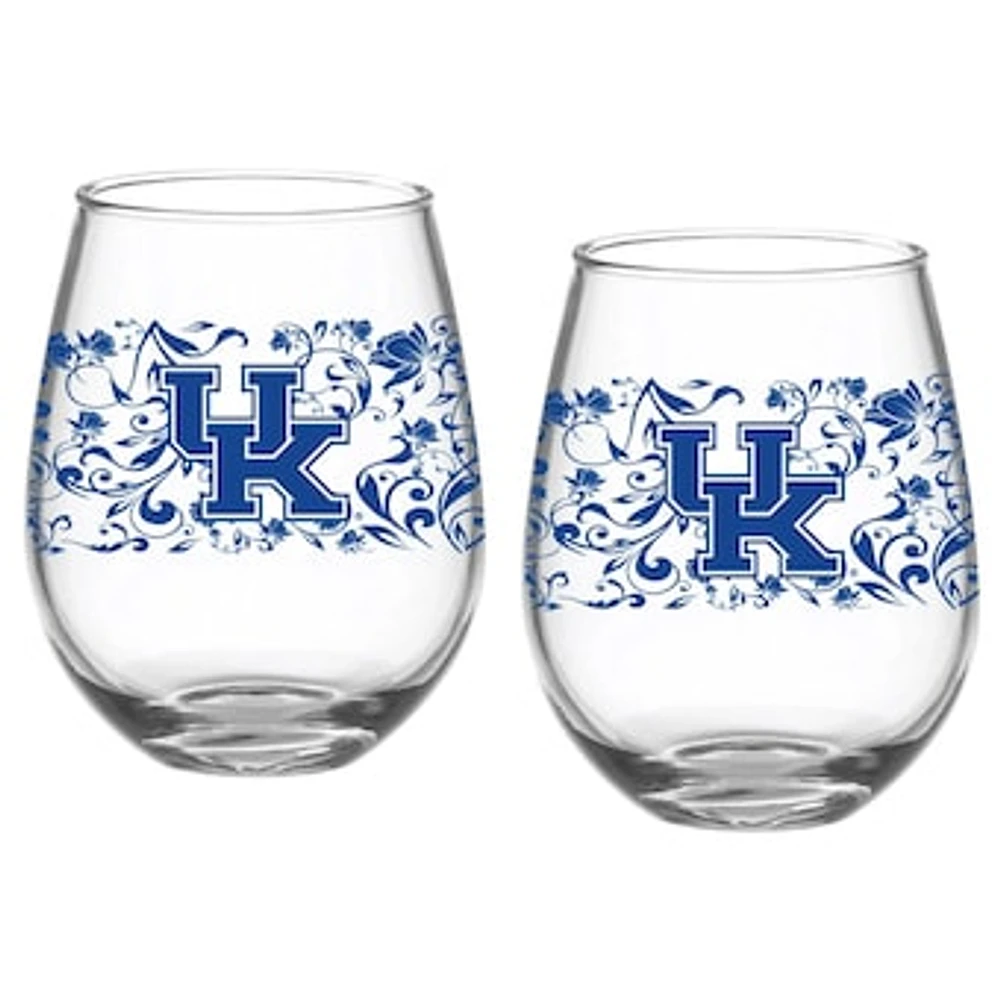 Kentucky Wildcats Two-Pack 15oz. Floral Stemless Glass Set