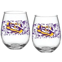 LSU Tigers Two-Pack 15oz. Floral Stemless Glass Set