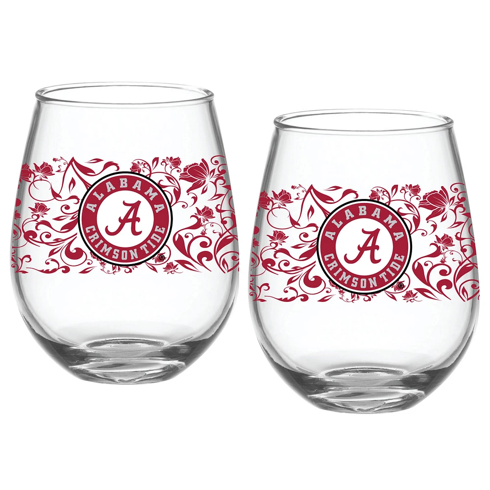 Alabama Crimson Tide Two-Pack 15oz. Floral Stemless Glass Set