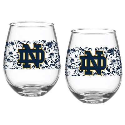 Notre Dame Fighting Irish Two-Pack 15oz. Floral Stemless Glass Set