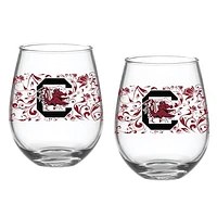 South Carolina Gamecocks Two-Pack 15oz. Floral Stemless Glass Set