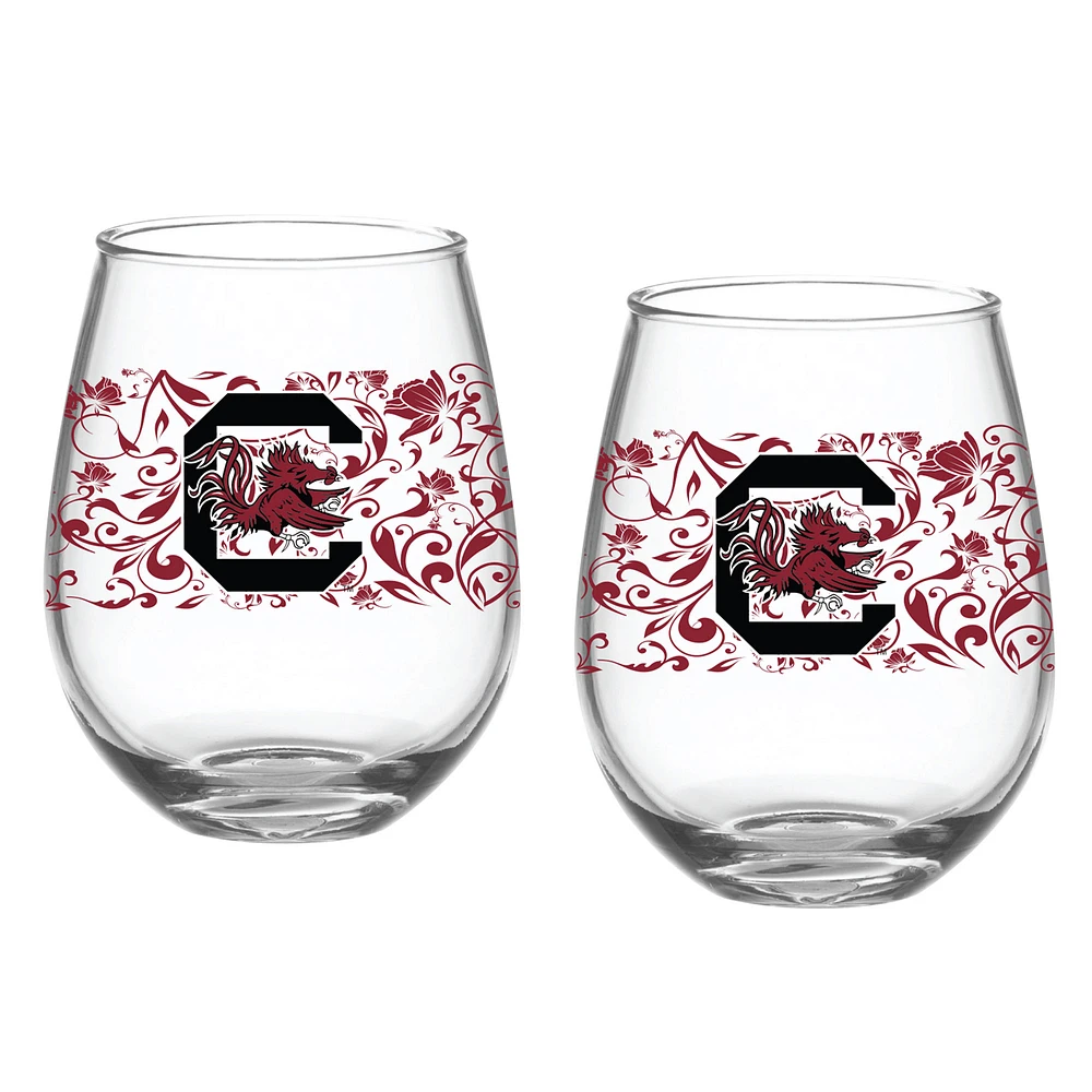 South Carolina Gamecocks Two-Pack 15oz. Floral Stemless Glass Set