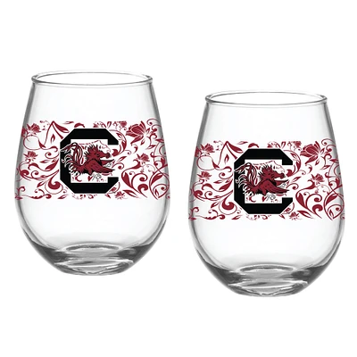 South Carolina Gamecocks Two-Pack 15oz. Floral Stemless Glass Set