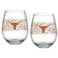 Texas Longhorns Two-Pack 15oz. Floral Stemless Glass Set