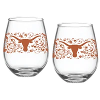 Texas Longhorns Two-Pack 15oz. Floral Stemless Glass Set