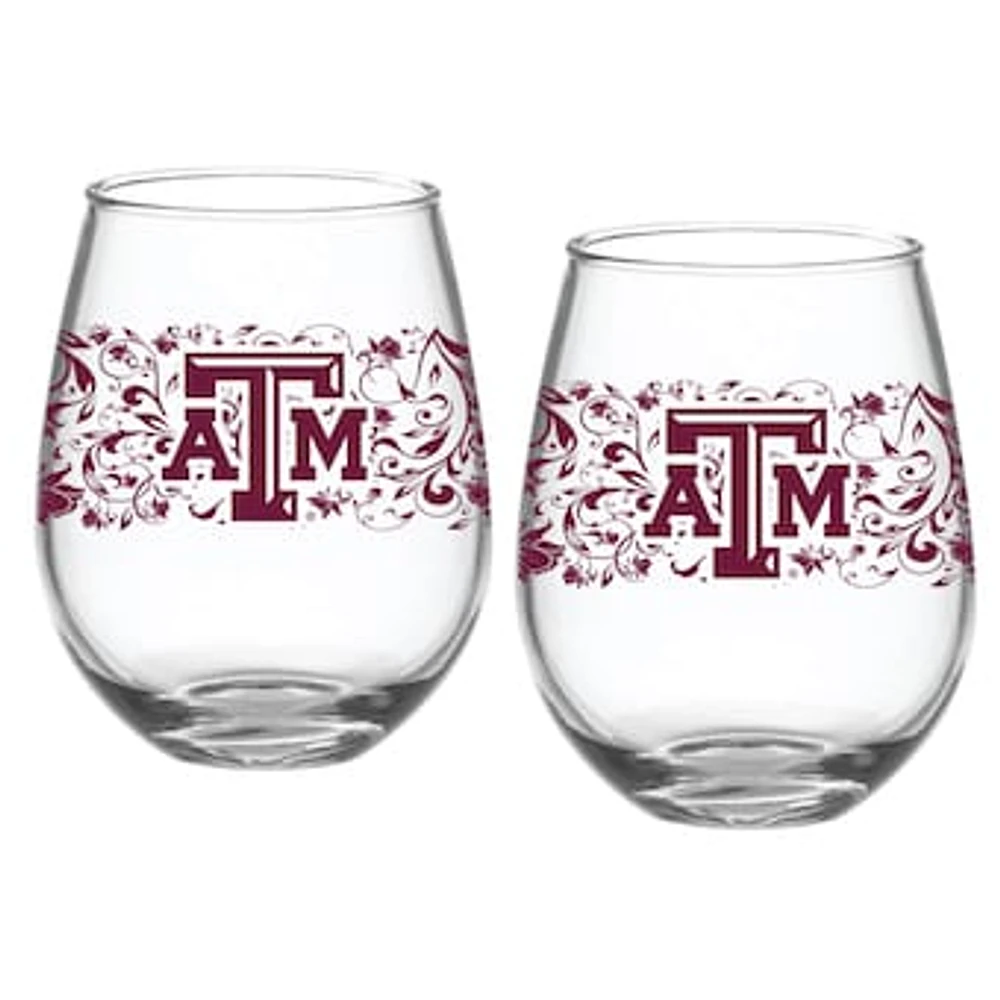 Texas A&M Aggies Two-Pack 15oz. Floral Stemless Glass Set