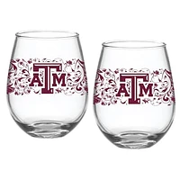 Texas A&M Aggies Two-Pack 15oz. Floral Stemless Glass Set