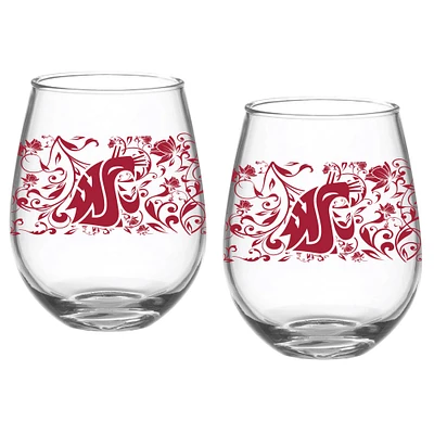 Washington State Cougars Two-Pack 15oz. Floral Stemless Glass Set