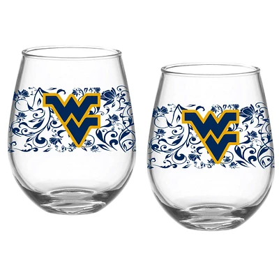 West Virginia Mountaineers Two-Pack 15oz. Floral Stemless Glass Set