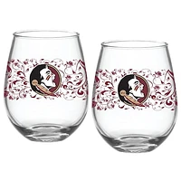 Florida State Seminoles Two-Pack 15oz. Floral Stemless Glass Set