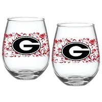 Georgia Bulldogs Two-Pack 15oz. Floral Stemless Glass Set